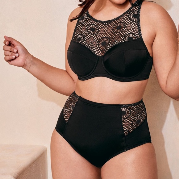 Strap Merged Wide Stripe Front Black Swim Top Crop Top Bikini Bra - Picture 10 of 10